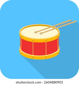 Drum, vintage drum icon, drum isolated on blue background. Design illustration, postcard, vector image, vector.