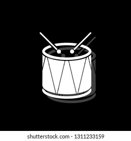 Drum. White flat simple icon with shadow