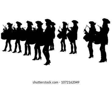 Drum woman at parade on a white background