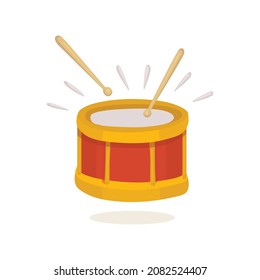 Drum and wooden sticks abstract drawing. Drum rhythm inspiration concept. Festive carnival drumroll. Cartoon style, hand drawn vector illustration. Part of set.