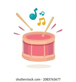 Drum And Wooden Sticks Abstract Drawing. Drum Rhythm Inspiration Concept. Festive Carnival Drumroll. Cartoon Style, Hand Drawn Vector Illustration. Part Of Set.