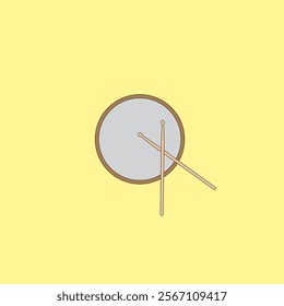 Drum and wooden drum sticks vector illustration isolated on yellow background