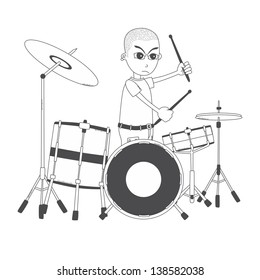 drummer art cartoon outline bald skin head