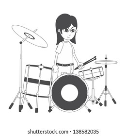 drummer art cartoon outline emotion music guy