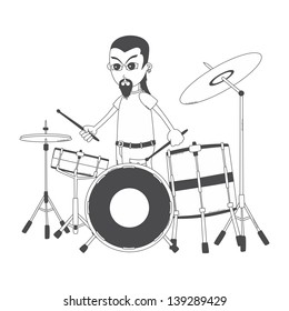 drummer art cartoon outline goatee guy