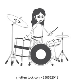 drummer art cartoon outline rock long hair