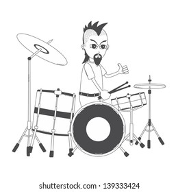 drummer art cartoon outline spike punk rocker