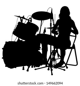 Drummer beating the drums on stage. Drum set. silhouette, vector.  