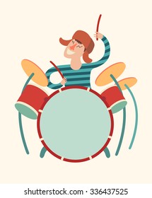 Drummer boy, vector cartoon illustration on white background