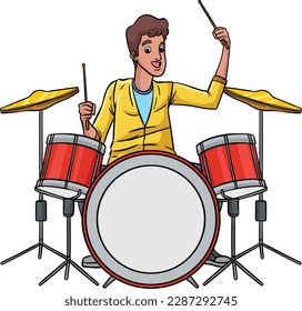 Drummer Cartoon Colored Clipart Illustration