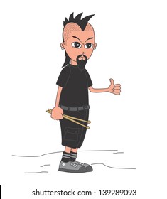 drummer cartoon guy with stick punk