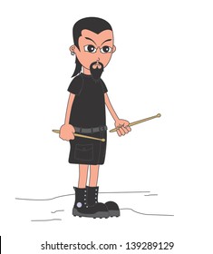 drummer cartoon guy with stick rock