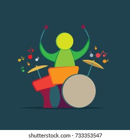 Drummer cartoon style illustration.
Music theme vector design.