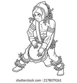 Drummer character cartoon coloring page