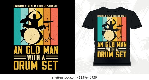 Drummer Dad Father's Day Funny Musician Drummer Retro Vintage T-shirt Design