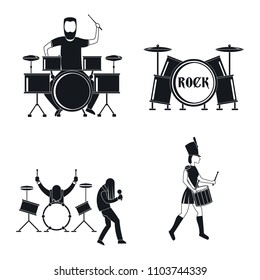 Drummer drum rock musician icons set. Simple illustration of 4 drummer drum rock musician vector icons for web