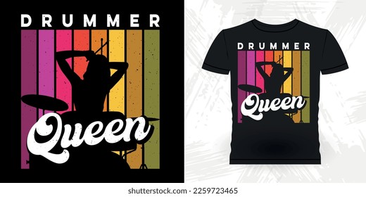 Drummer Girl Funny Musician Drummer Retro Vintage Mother's Day T-shirt Design