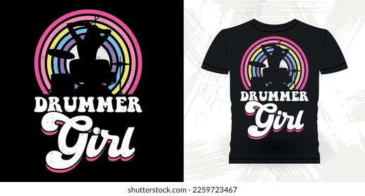 Drummer Girl Funny Musician Drummer Retro Vintage Mother's Day T-shirt Design