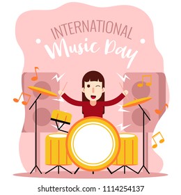 Drummer girl international music day. eps 10