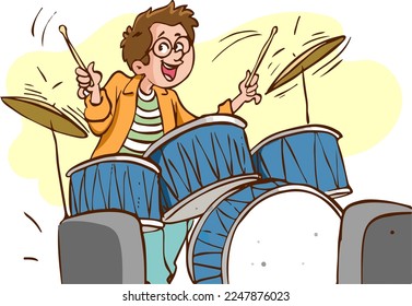 Drummer girl playing drum vector illustration