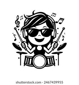 Drummer Gril, Vector, design, cartoon, funny