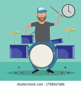 Drummer hitting the drums with drumsticks