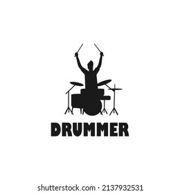 Drummer Holding Drumstick Performing Live Black Vector Silhouette Illustration.