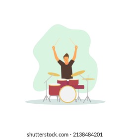 Drummer holding drumstick simple flat vector character illustration.