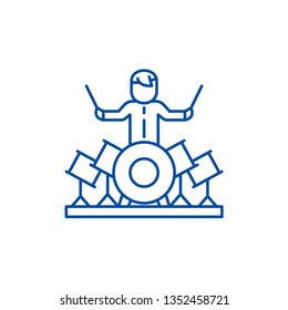 Drummer line icon concept. Drummer flat  vector symbol, sign, outline illustration.