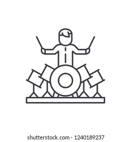 Drummer line icon concept. Drummer vector linear illustration, symbol, sign