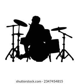 A drummer musician drumming drums in detailed silhouette