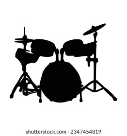 A drummer musician drumming drums in detailed silhouette