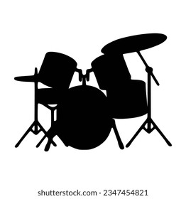 A drummer musician drumming drums in detailed silhouette