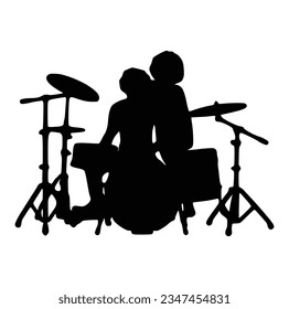 A drummer musician drumming drums in detailed silhouette