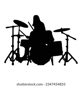 A drummer musician drumming drums in detailed silhouette