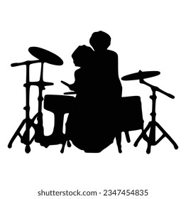 A drummer musician drumming drums in detailed silhouette