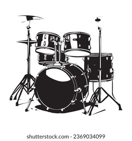 A drummer musician drumming drums in detailed silhouette