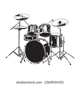 A drummer musician drumming drums in detailed silhouette