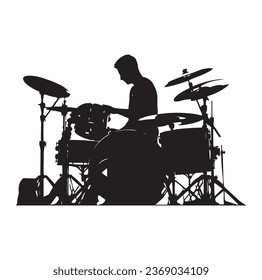 A drummer musician drumming drums in detailed silhouette