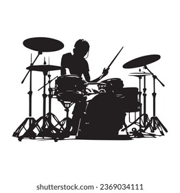 A drummer musician drumming drums in detailed silhouette