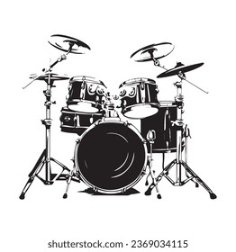 A drummer musician drumming drums in detailed silhouette