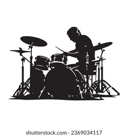 A drummer musician drumming drums in detailed silhouette