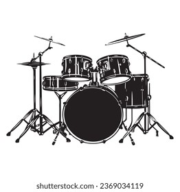 A drummer musician drumming drums in detailed silhouette