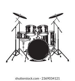 A drummer musician drumming drums in detailed silhouette