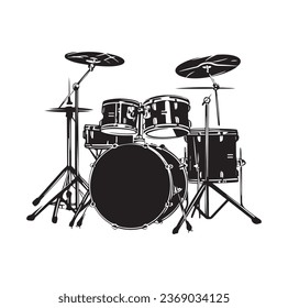 A drummer musician drumming drums in detailed silhouette