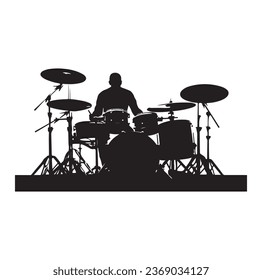 A drummer musician drumming drums in detailed silhouette