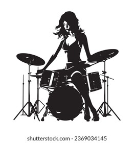 A drummer musician drumming drums in detailed silhouette