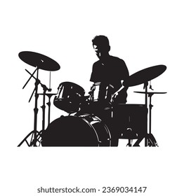 A drummer musician drumming drums in detailed silhouette