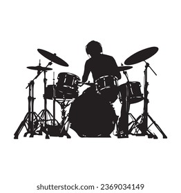 A drummer musician drumming drums in detailed silhouette