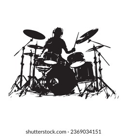 A drummer musician drumming drums in detailed silhouette